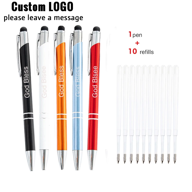 1pen+10Refills Luxury Metal Touch Screen Ballpoint Pens Laser Customized Personalized Logo Exam Stationery Students Supplies