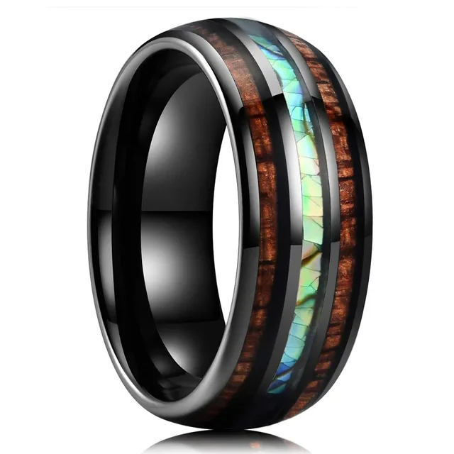 Bagues en titane et acier pour hommes, couleur violette, incrustation de coquille d'ormeau colorée, anneaux en acier inoxydable pour hommes, bijoux de mariage