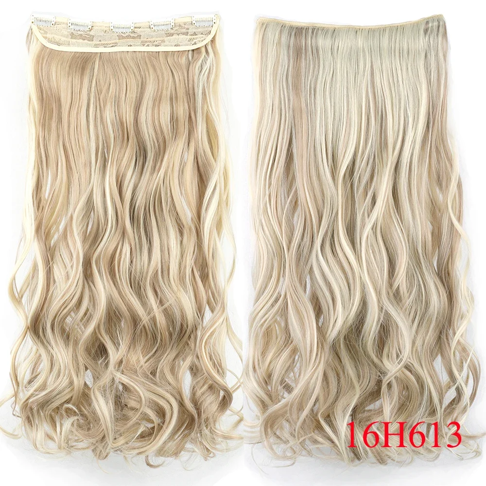 24'' 28'' Kunsthaar-Charms, Clip-In-Haarverlängerungen, schmutzigblond, synthetische braune lockige Haarteile für Frauen_voghion.com