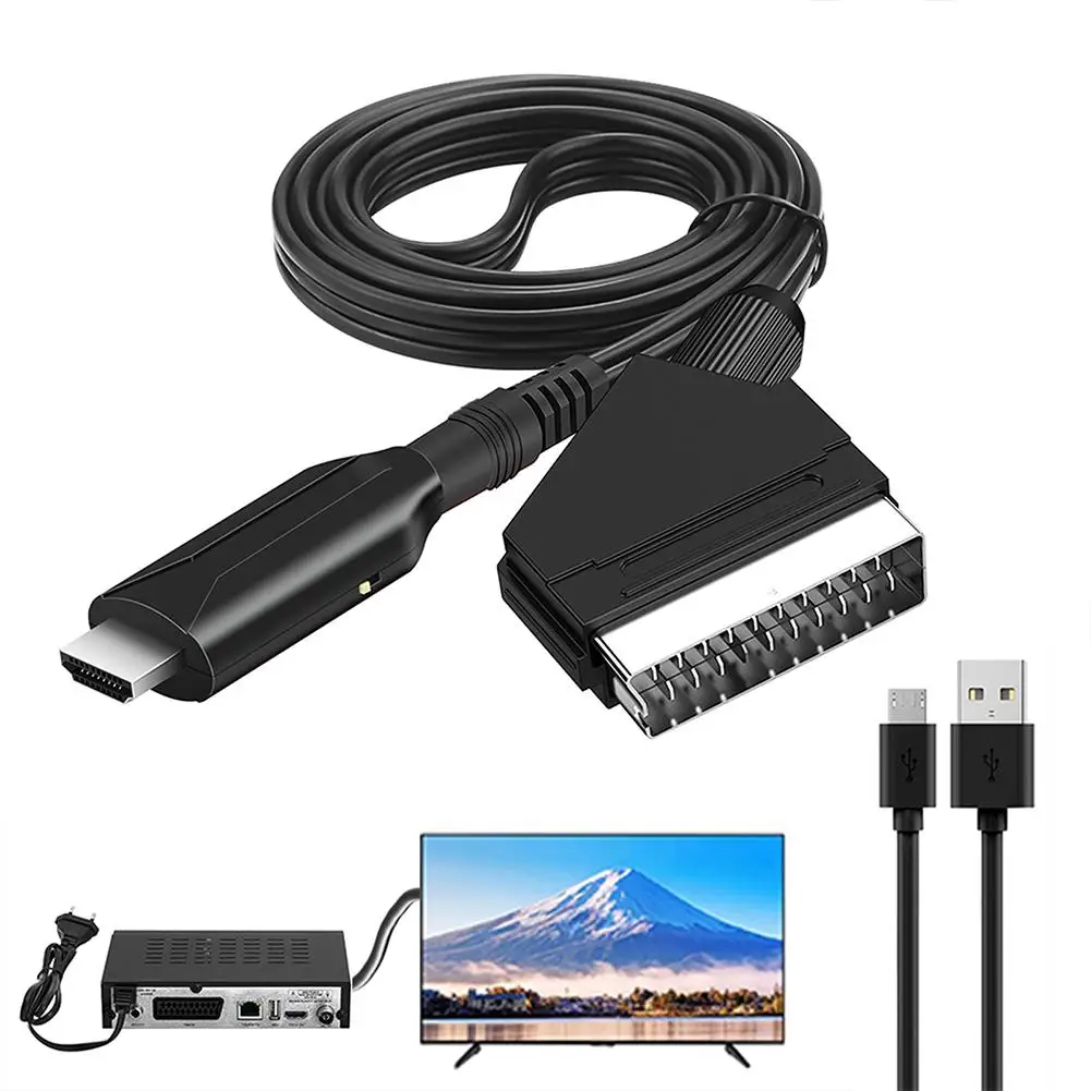 Adattatore Audio Video Convertitore Compatibile Scart A Hdmi Per Hdtv Stb Vhs Dvd Cavo Di Conversione Da 1 Metro