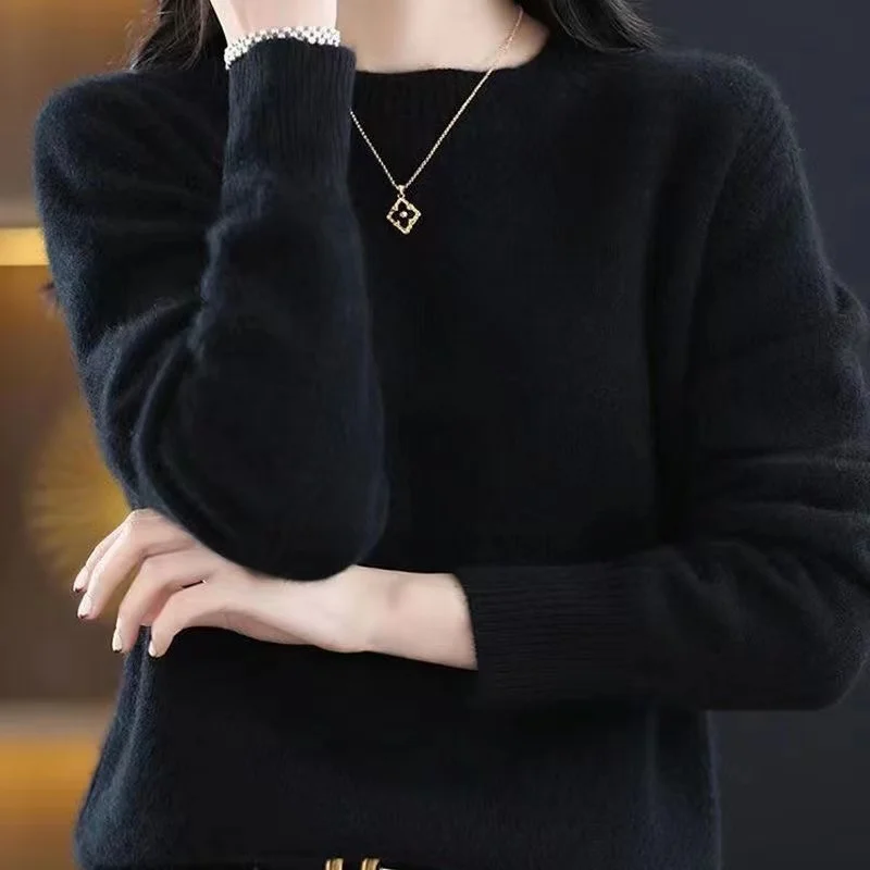 2023 New Cashmere Sweater Women O-Neck Pullover Autumn /winter Casual Knit Tops Solid Color  Cashmere Sweater Women 2