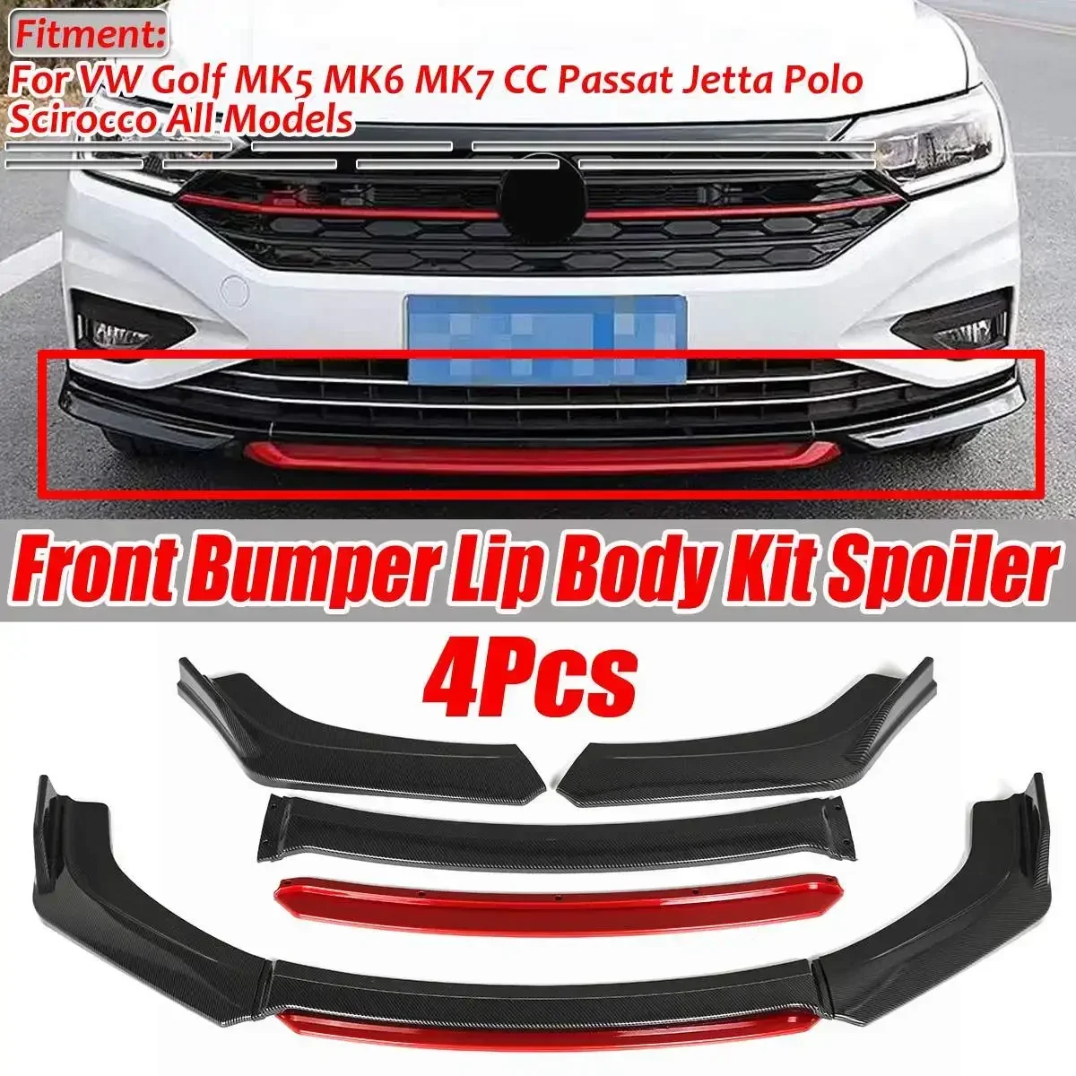 

Universal 4pcs Car Front Bumper Splitter Lip Diffuser Spoiler Body Kit For VW Golf MK5 MK6 MK7 CC For Passat For Jetta For POLO