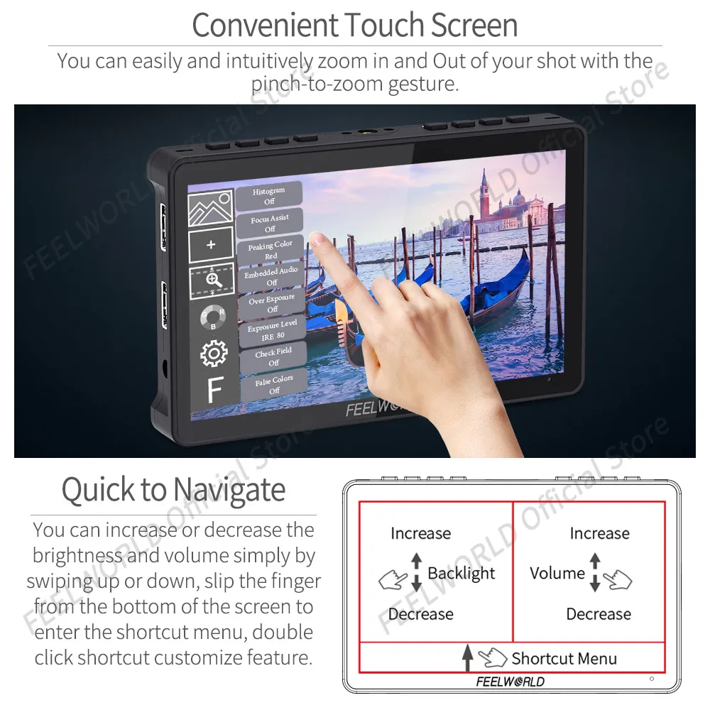FEELWORLD F5 Pro V4 6 Inch on DSLR Camera Field Monitor Touch Screen 3D LUT FHD1920 1080 4K HDMI Video Focus Assist for Gimbal images - 6