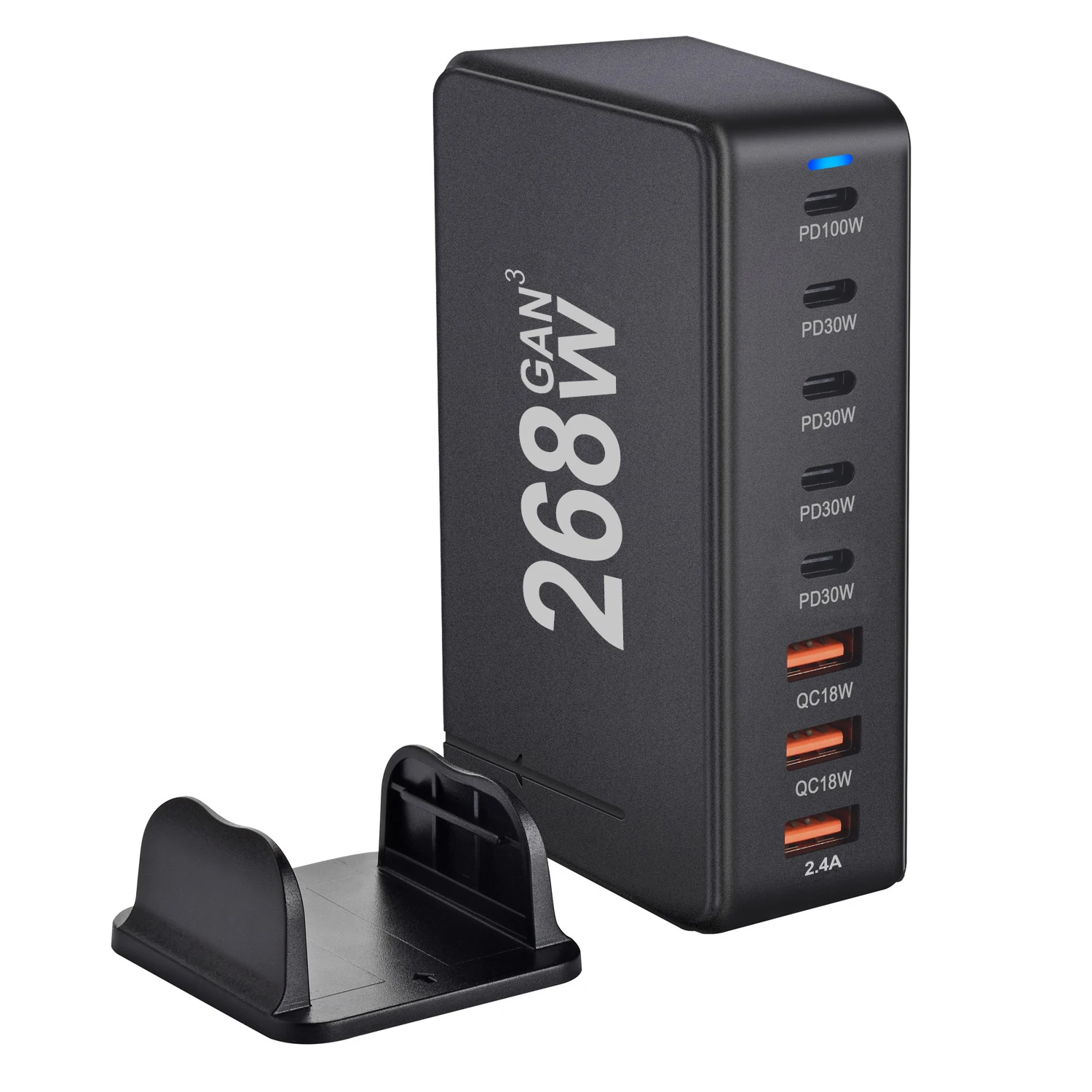 

268W GaN Charger USBC Charging Station for Multiple Devices - 8 in 1 USB Hub with 5 USBC Ports, 2 QC(18W) 1*2.4A Port USB Chargi