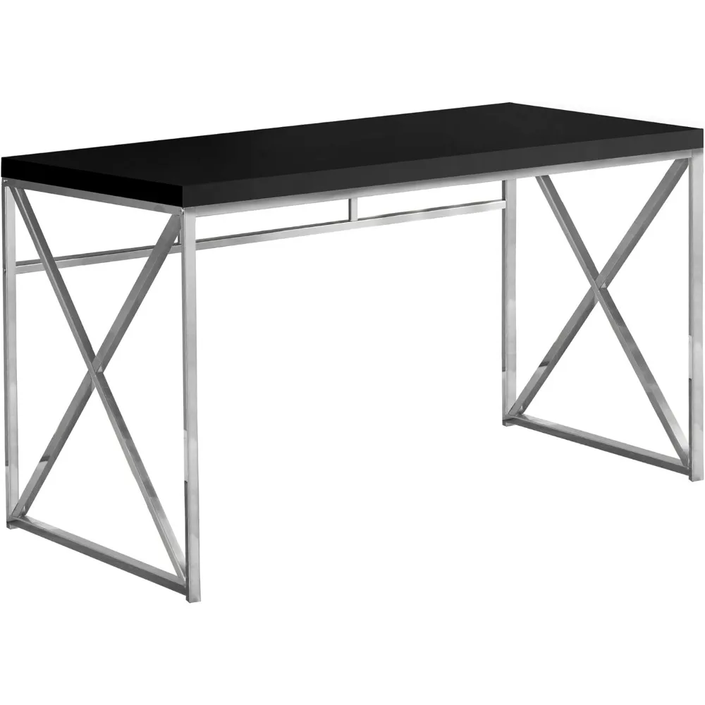 stylish industrial metal writing desk for home and office, 48" length, black and chrome frame