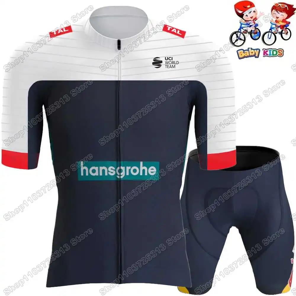 2025 Kids Team Hansgrohe Cycling Jersey Set Boys Girls France Tour Slovenia Primož Roglič Clothing Children Road Bike Shirt Suit 2