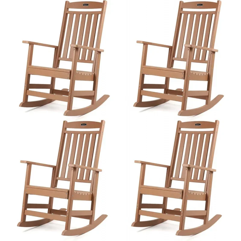 Patio Rocking Chairs Set of 4,Poly Lumber Rocker,All Weather Outdoor,High Back Porch ,Cracker Barrel