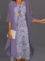 Fashion Women Chiffon Summer Sleeveless O-Neck Print Loose Party Dresses +Cardigan Shawl Elegant Casual Lady Two Piece Set Dress - Image 6
