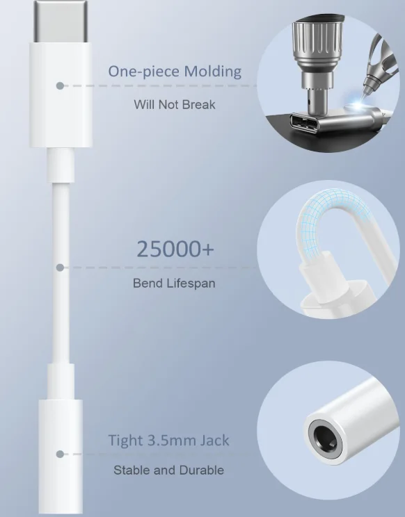 USB C-3.5mm 오디오 헤드폰 잭 어댑터(2팩), Aux-USB C 동글 코드 케이블