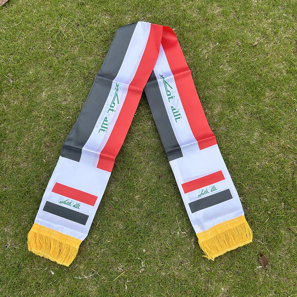 Iraq Scarf 14x135cm Double-sided printed Satin Iraq Flag Scarf Tassels Suitable for 2026 Football cup, Sports, Events - Image 3