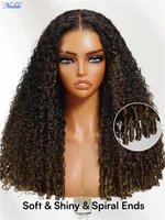 Perruque sans colle Nadula Bye Bye Knots en cheveux humains bouclés birmans avec pointes à boucles au doigt, brun châtain, dentelle pré-coupée 7x5 avec cordon de serrage 4