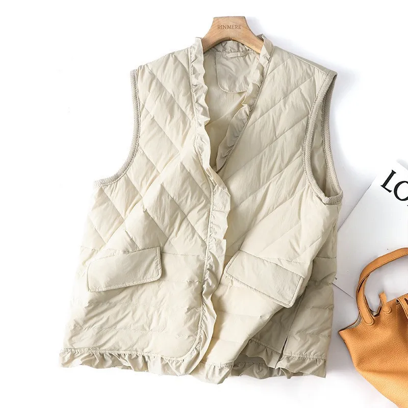 

New Winter Autumn Women Ultra Light Sleeveless Down Vest Casual Slim Waistcoat 90% White Duck Down Gilet Female Puffer Jacket