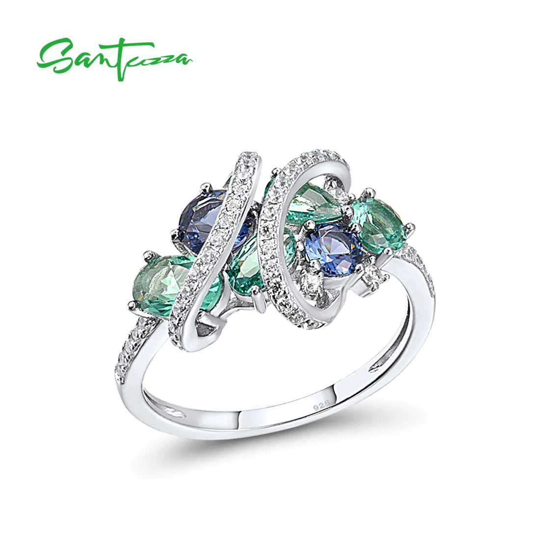 925 Sterling Silver Rings For Women Green Blue Spinel White CZ Gemstone Original anillos Wedding Gifts Fine Jewelry