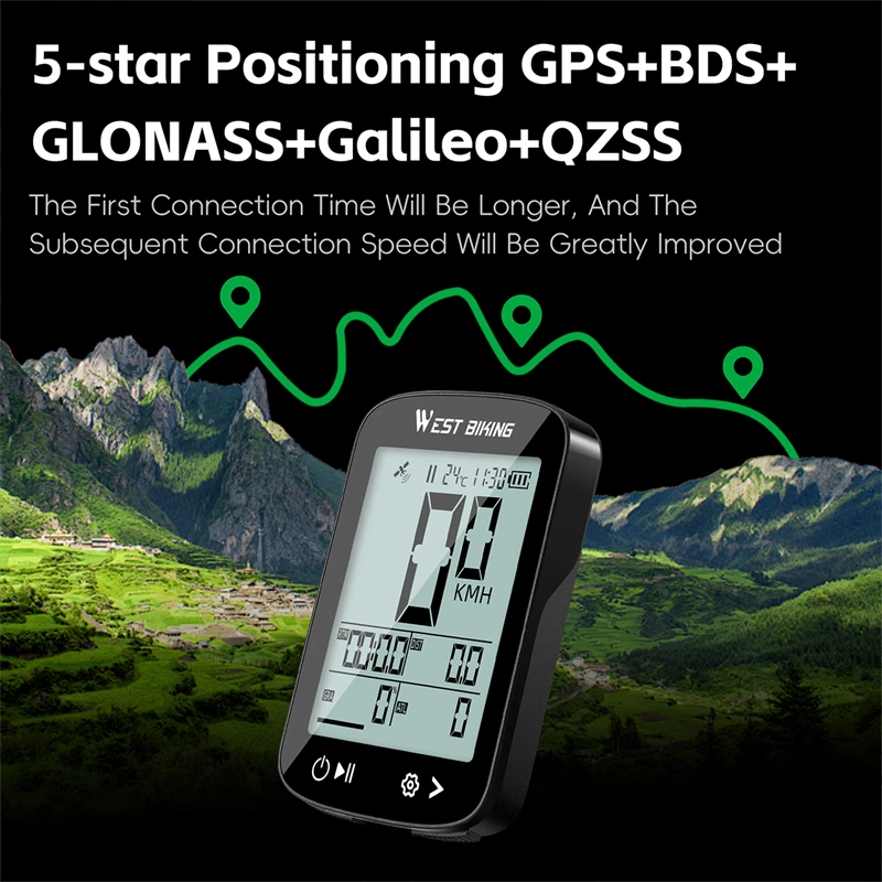 Bike GPS Computer WEST BIKING GPS Bicycle Computer IPX7 Waterproof Wireless Speedometer Road MTB Auto Digital Stopwatch Type-C Cycling Odometer