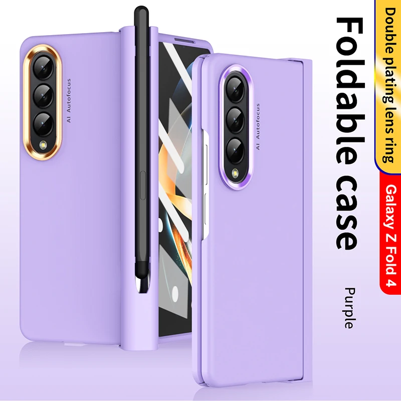 

Двойное покрытие кольцо объектива для Samsung Galaxy Z Fold 4 5G чехол с закаленным стеклом все включено флип-чехол для Z Fold 4 с S pen