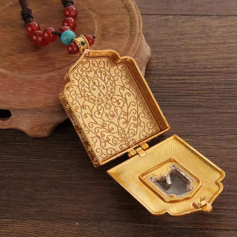 Silver/Gold Plating Buddhist Suppliers Alloy Metal Surangama Sutra Playing Pearls Decorate Exquisite Gawu Box Tibetan Pendan