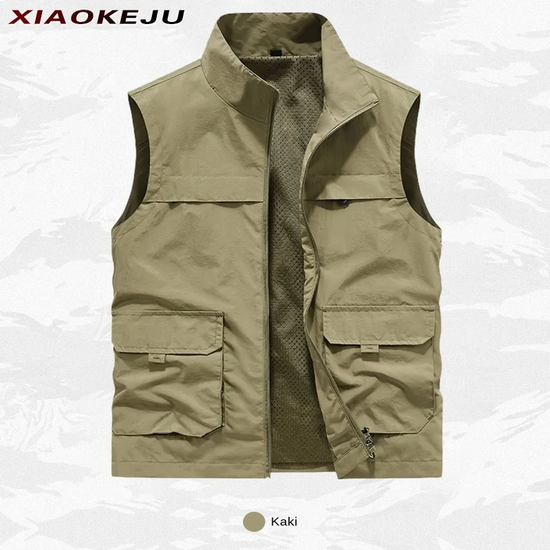 for Fishing Vest Tactical Military Coat Summer Men Denim Male Jackets Sleeveless Jacket Multi-pocket Mesh Monclair Padding MAN