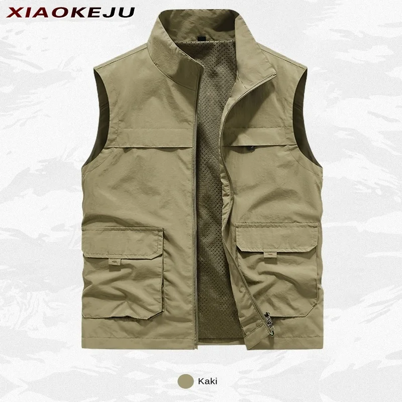 

for Fishing Vest Tactical Military Coat Summer Men Denim Male Jackets Sleeveless Jacket Multi-pocket Mesh Monclair Padding MAN