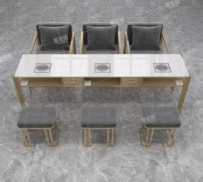 Manicure table and chair set with built-in vacuum cleaner Light luxury marble paint single double triple manicure table