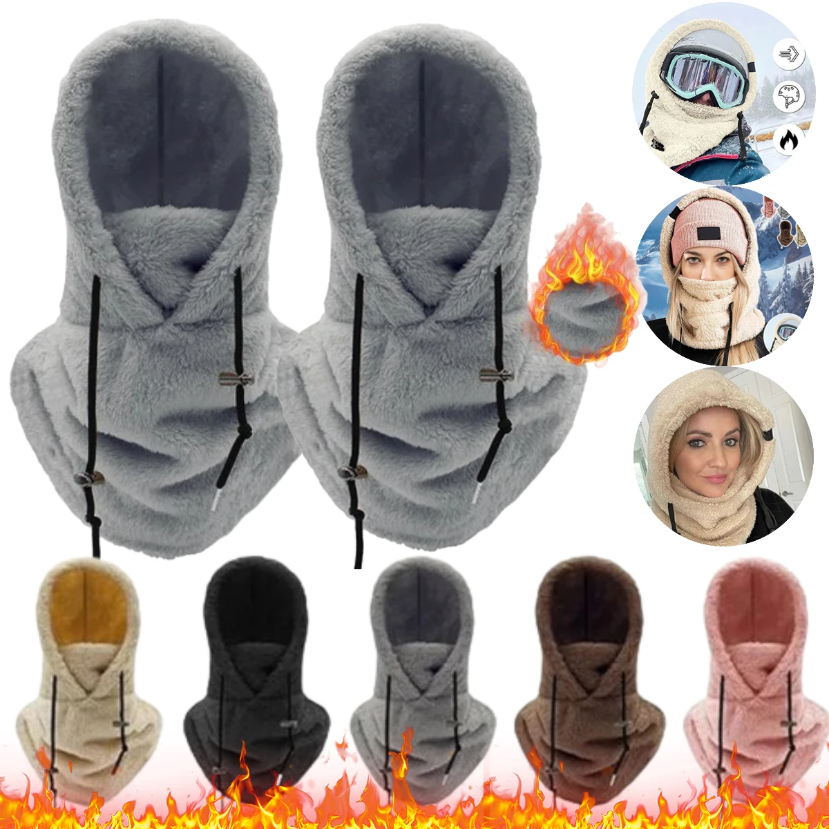 Cagoule Hiver Enfant 4-10 Ans - Bonnet Polaire Cache-oreilles Cou, Thermique, Extensible, Pompons