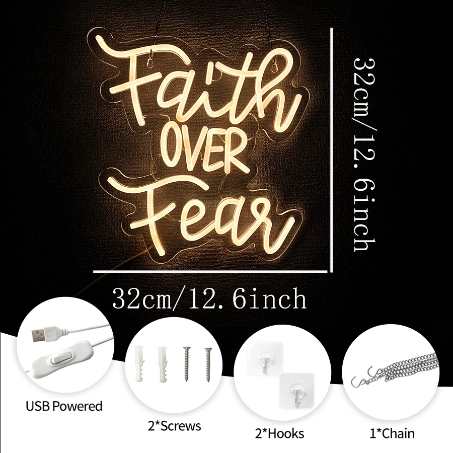 Panneau Lumineux Néon « Faith Over Fear » Avec Inscription « Jésus » à