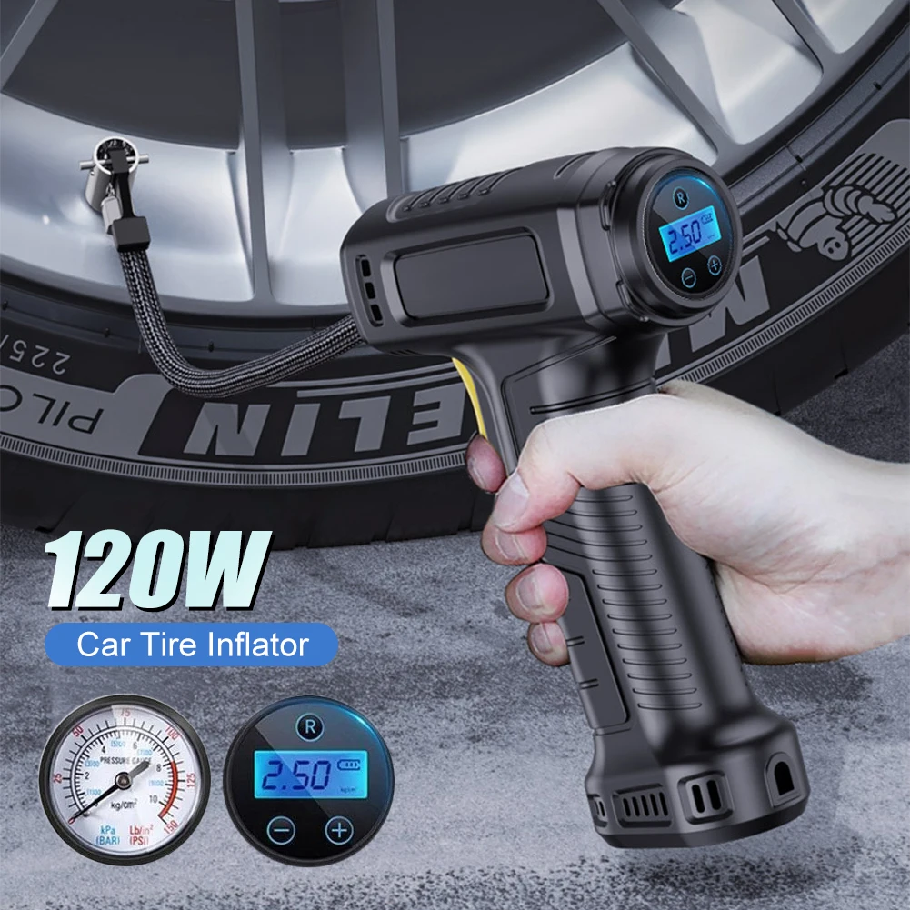 

120W Car Tire Inflator Wireless/Wired Portable Car Air Compressor Electric Inflatable Pump with LED for Cars Motorcycles Bikes