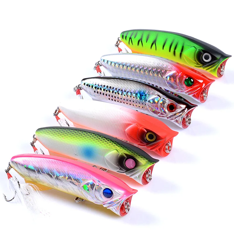 5pcs Luya bait water surface wave climbing 8cm/11.3g feather hook fake