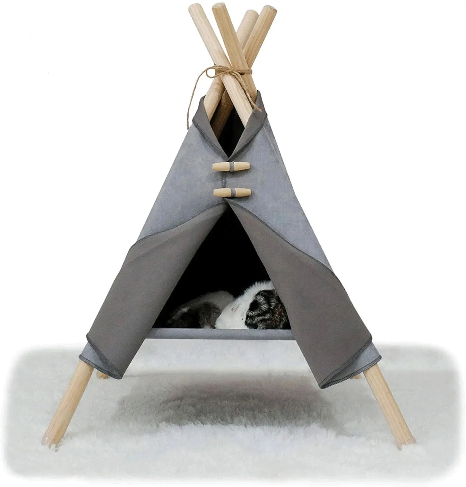 Pet Teepee Cat Bed House Portable Folding Tent with Thick Cushion Easy Assemble Fit Spring Summer