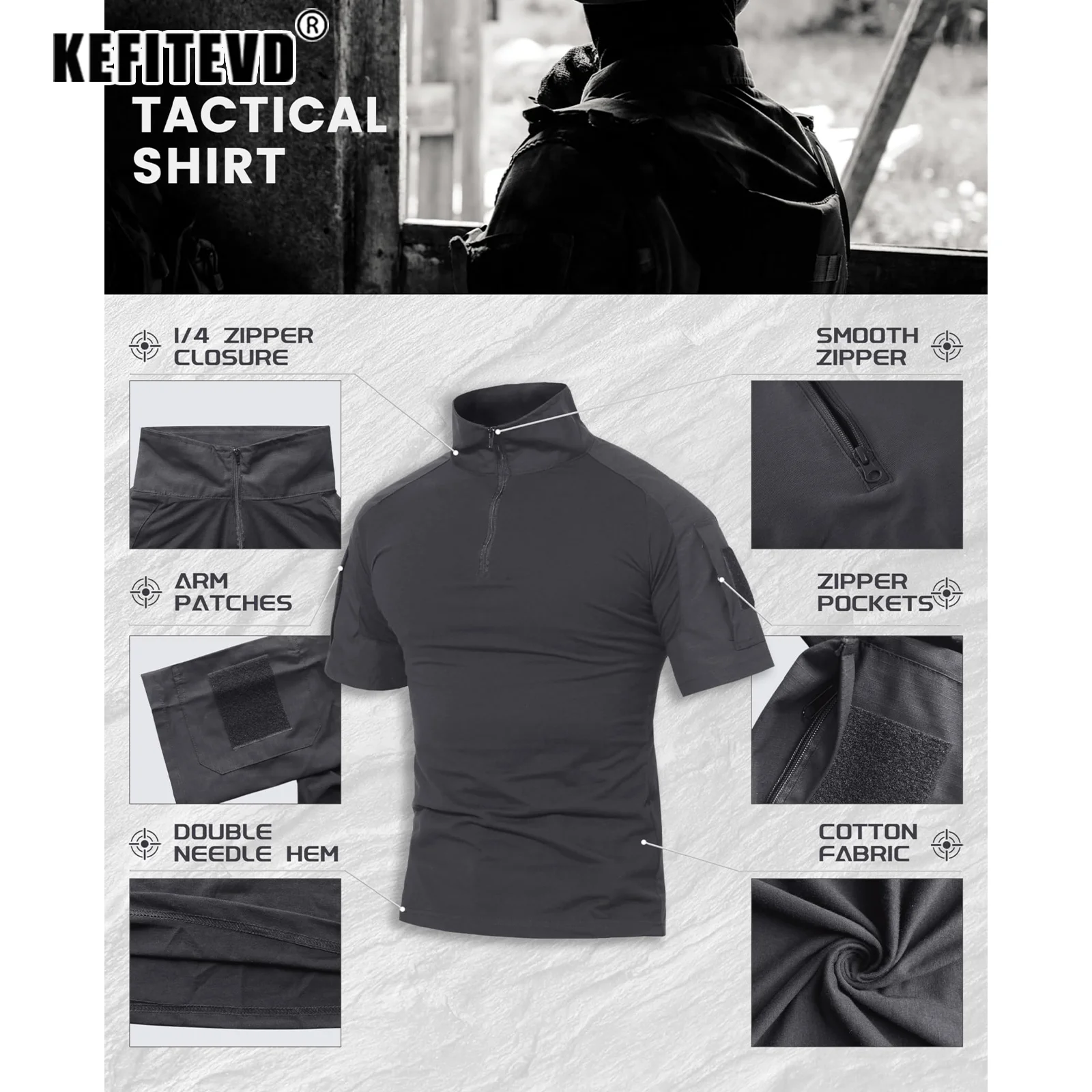 KEFITEVD Hiking Short Sleeve T-Shirts Breathable Moisture-Wicking Quick Dry Short Sleeve T Shirts 1/4 Zipper Hunting Camping Top