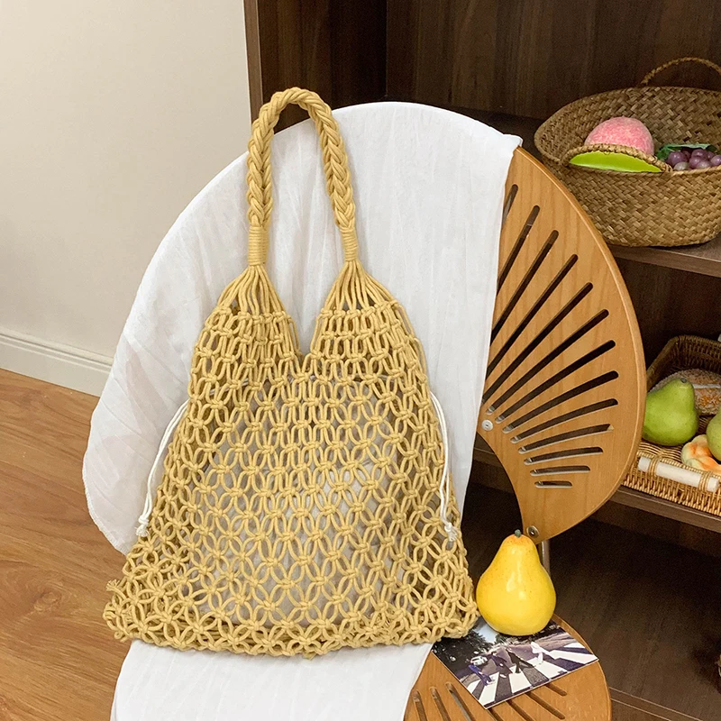 Summer Fashion Crochet Straw Handbag Bohemian Boho Woven Knit Shoulder Bag Aesthetic Raffia Beach Tote for Women