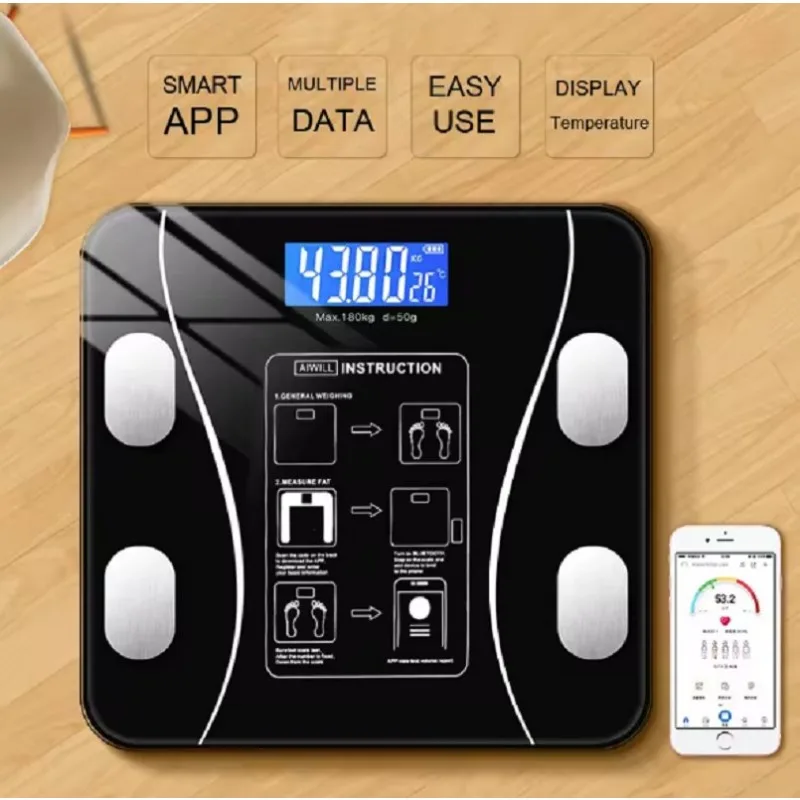 Bilancia pesapersone digitale wireless Fat Smart per il bagno, analizzatore di composizione corporea con app per smartphone e compatibilità Bluetooth._voghion.com