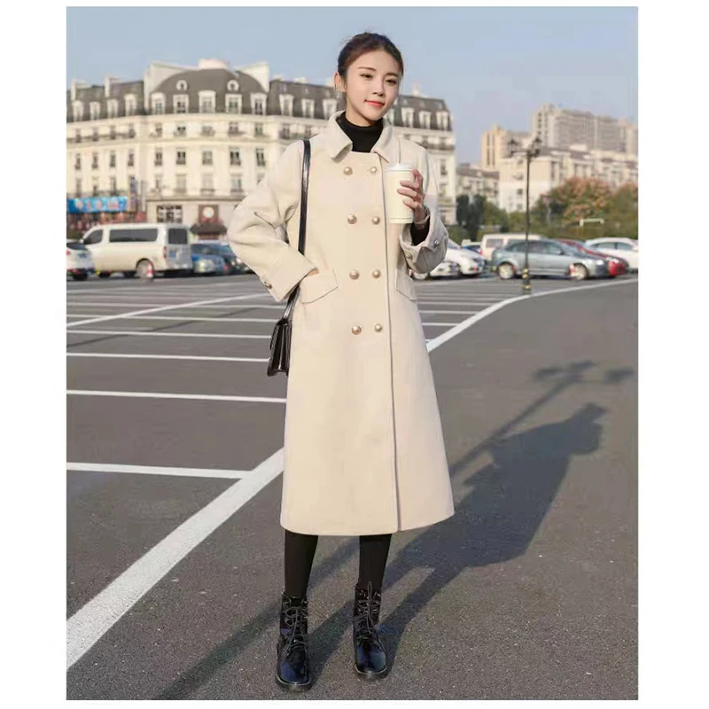 

Woolen Coat Women's Mid length 2023 New Autumn/Winter Hepburn Style Small Thickened Black Woolen Coat
