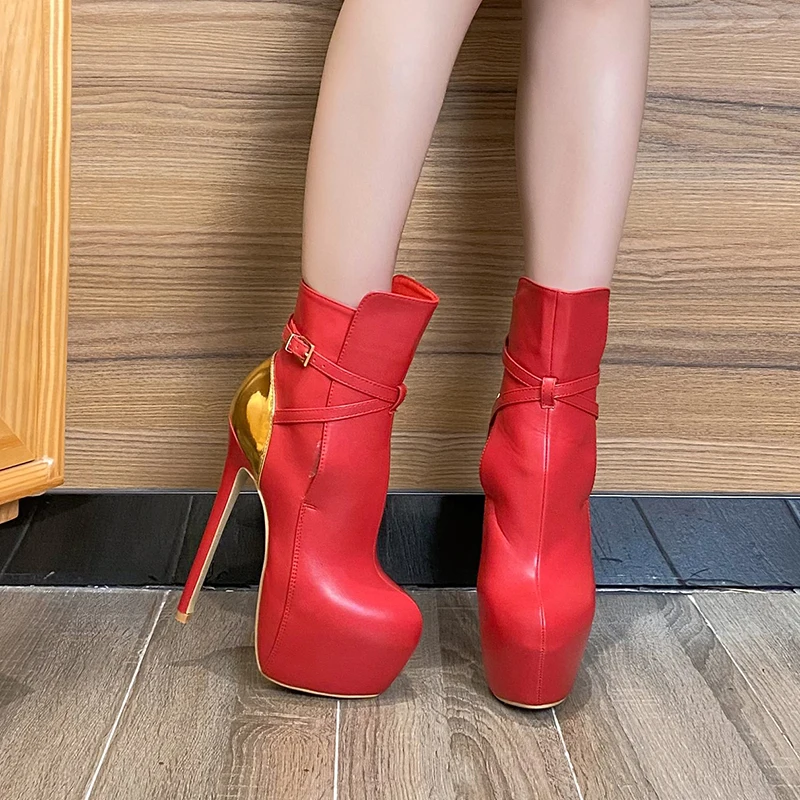 Fashion Sexy Knight Female 16CM Super High Heels Platform Ankle Boots For Women Autumn Winter Shoes Black Pole Dancing Boots New