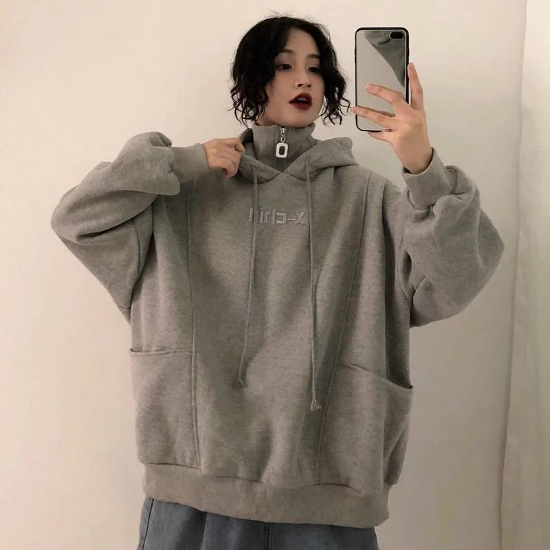 Korean Style Simple Casual Soft Loose Solid Women Hoodies Autumn Winter Trendy Ulzzang Streetwear Female Thick Pullover Clothing