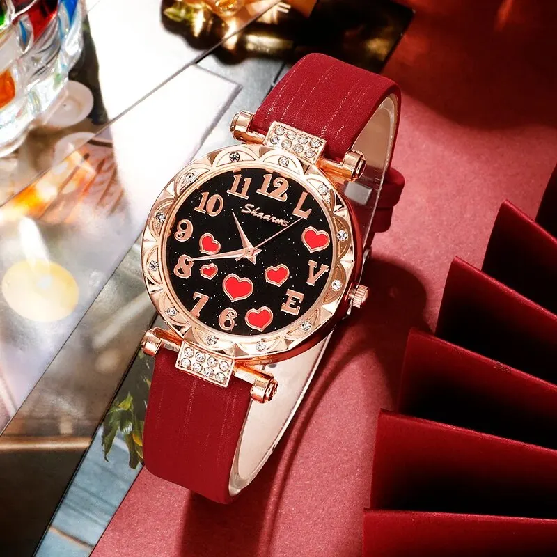 5Pcs Set Fashion Heart Bracelet Set Ladies Elegant Dress Clock Luxury Casual Simple Watches for Women Montre Femme 4