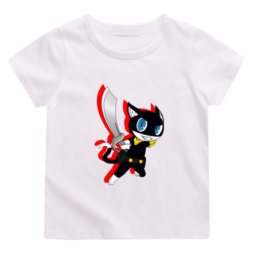 

Morgana Cat Persona 5 Game Graphic T-shirt 100% Cotton Boys/Girls Children Tee-shirt Summer Short Sleeve O-neck Tshirt Kawaii