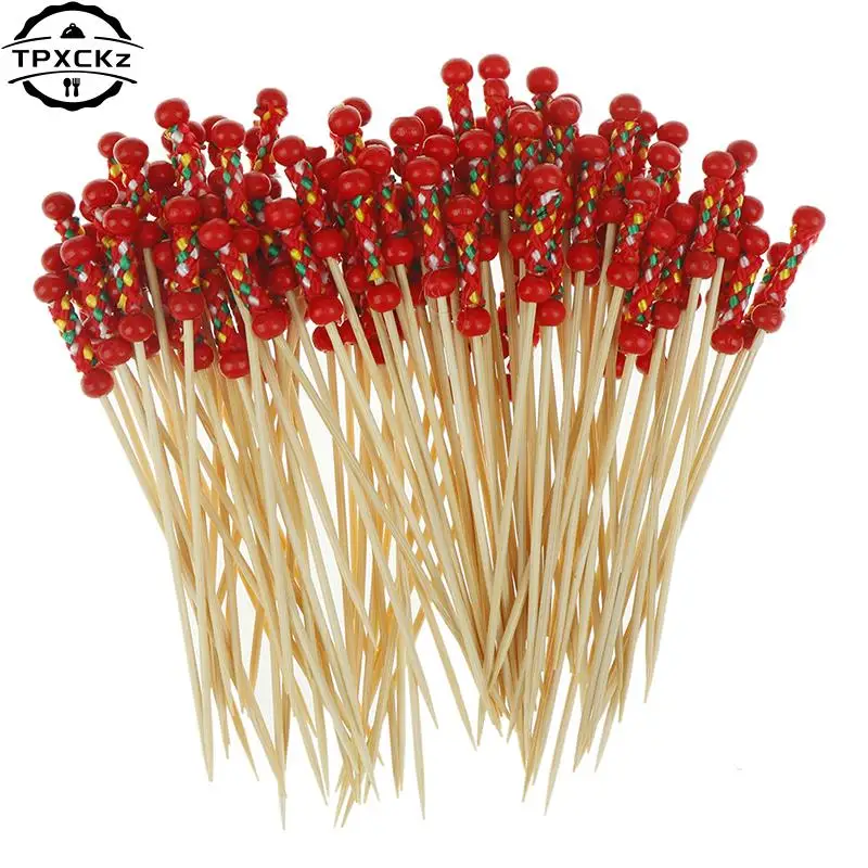 Bamboo Food Picks Cupcake Fruit Fork Party Cake Dessert Salad Vegetable Sticks Cocktail Toothpick Skewer 100pcs