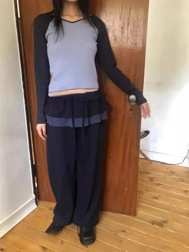 Women Fashion Japanese Sweatpants Pantalon Streetwear Joggers Femme Patchwork Plaid Casual Straight Y2k Pants 2024 New Bottoms 3