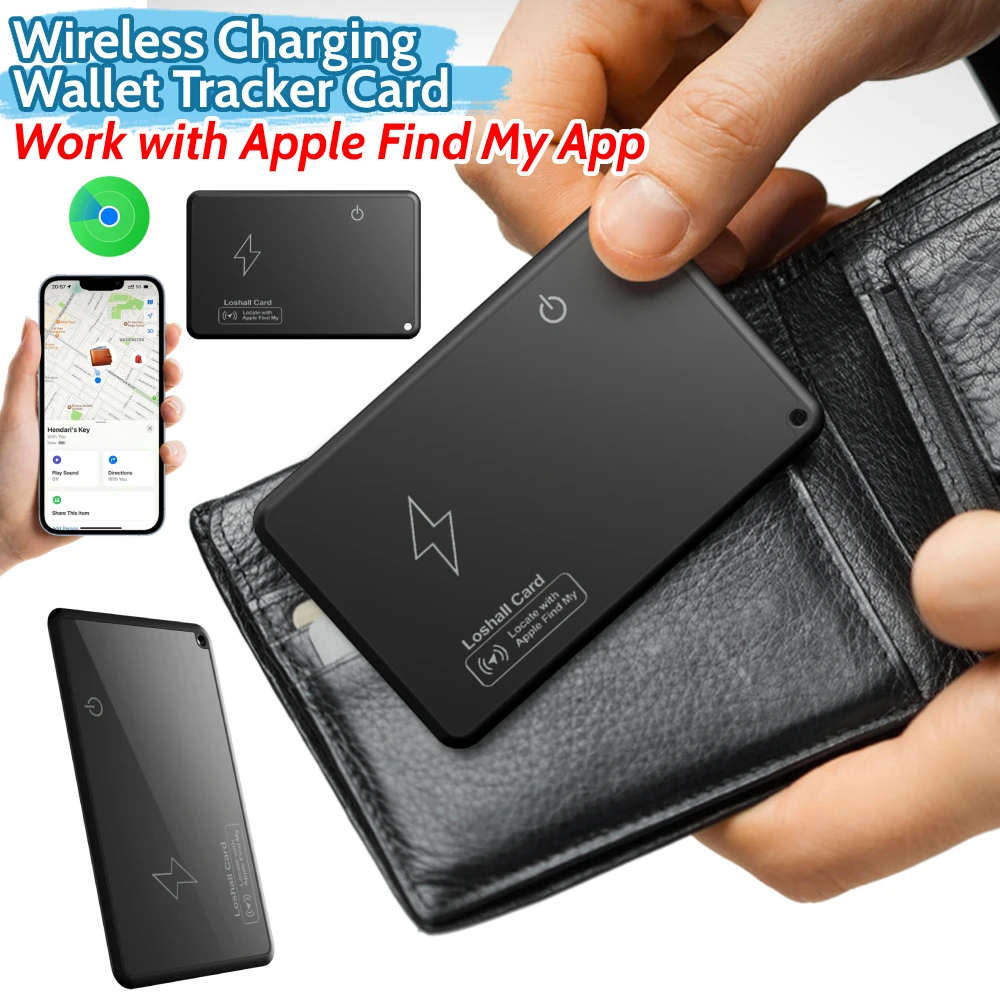 Wireless Charging Wallet Tracker Card Waterproof Work with Apple Find My App Thin GPS Item Finder for Luggage Tag Purse Passport