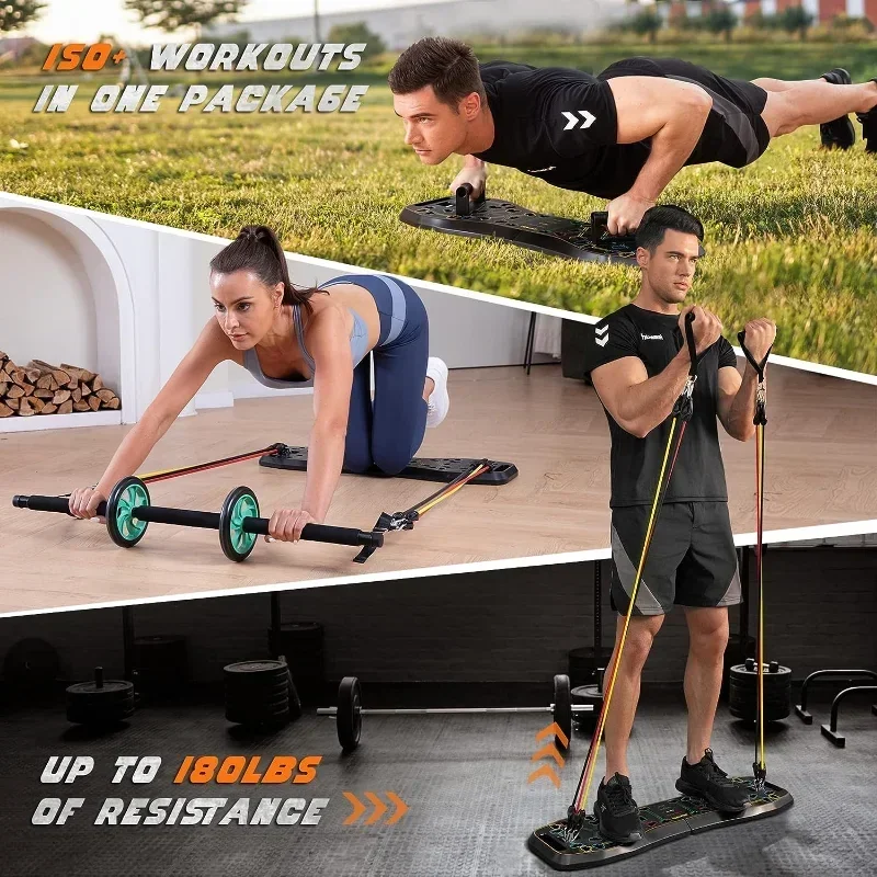 Portable Push-up Board,Multifunctional Push Up Board,Pilates Bar & 20 Fitness Accessories with Resistance Bands,Portable HomeGym