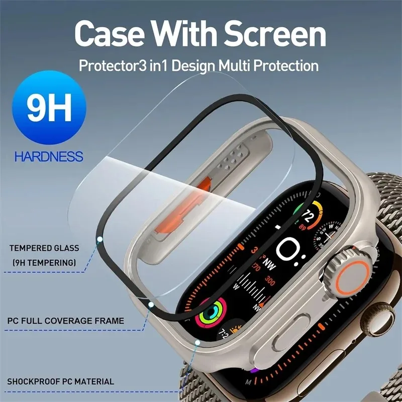 Ultra Protective Apple Watch Glass + Case Screen Protector with PC Cover