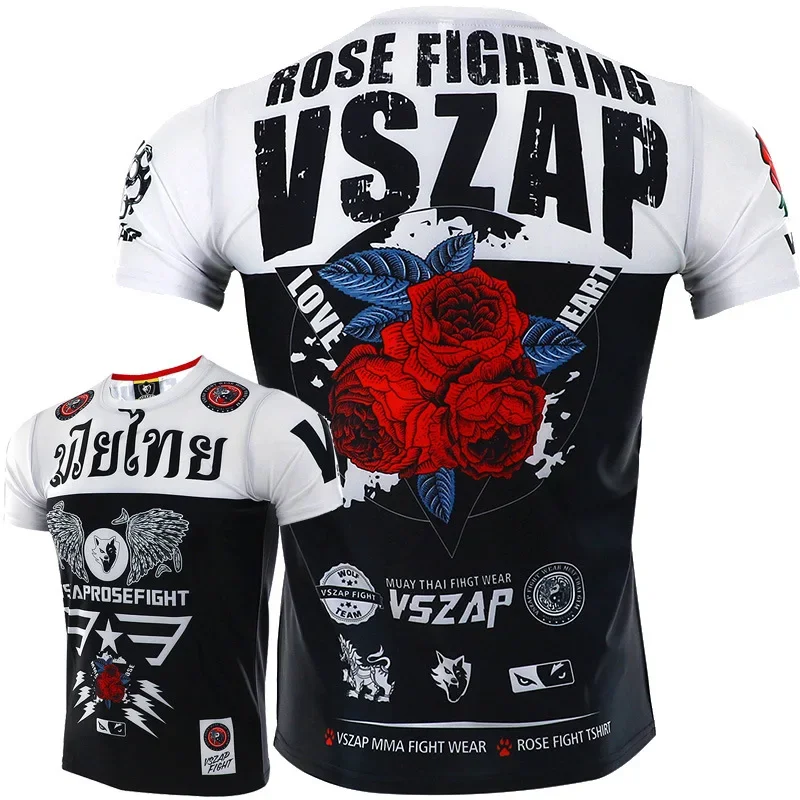 

Muay Thai T Shirt Fashion 3D Rose Print T Shirt For Men Summer Quick Dry Short Sleeve Top Outdoor Fighting Tee Boxing Sportswear