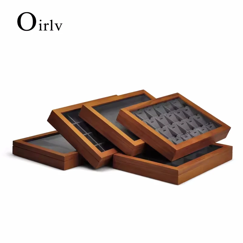 Oirlv Wooden 3 in1 Multi-function Jewelry Display Box Microfiber Ring Earring Bangle Organizer Case Luxury Storag Box
