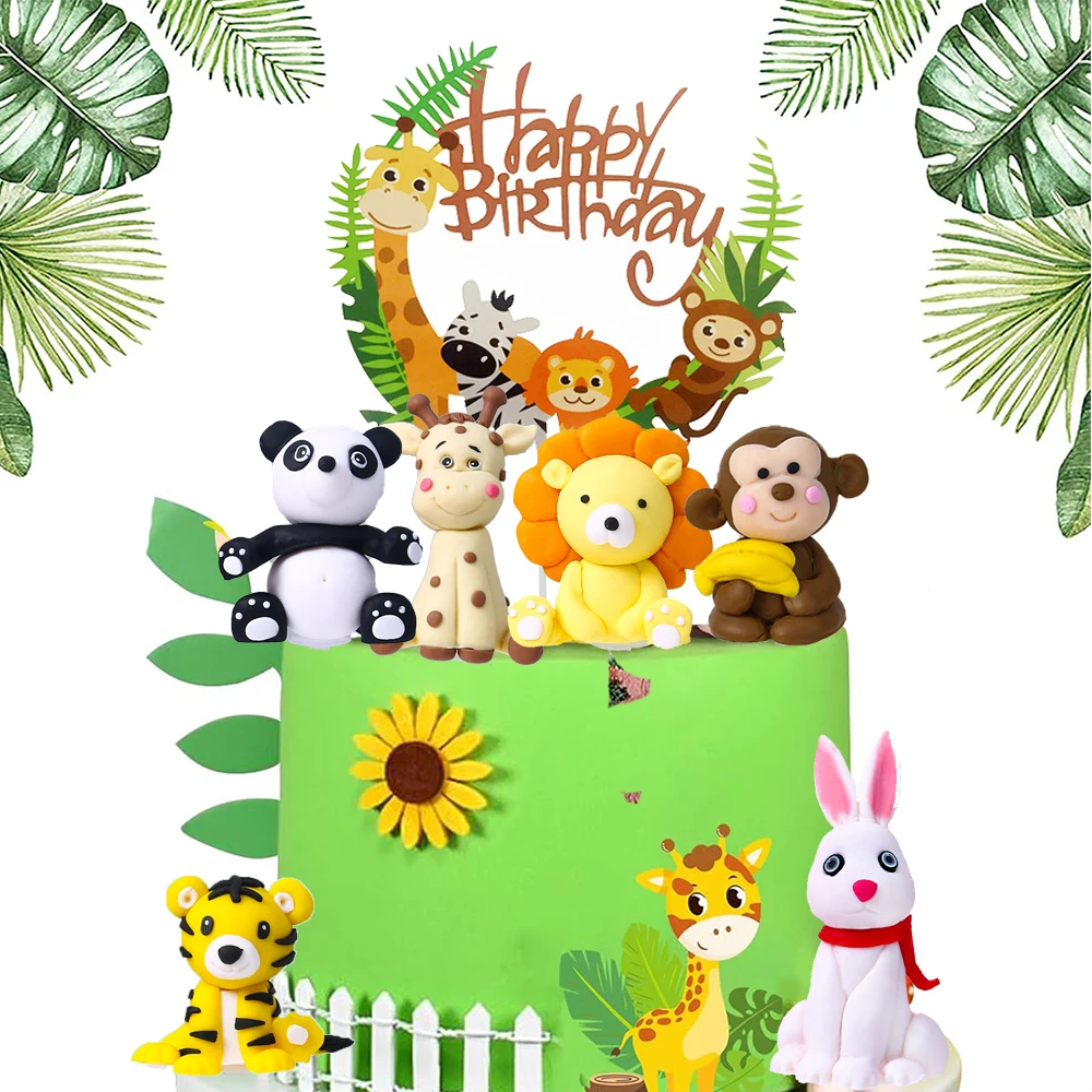 Dschungel Safari Tier Kuchen Topper Picks Polymer Clay Tier Kuchen Dekoration für Dschungel Safari Geburtstags feier Baby party Lieferungen