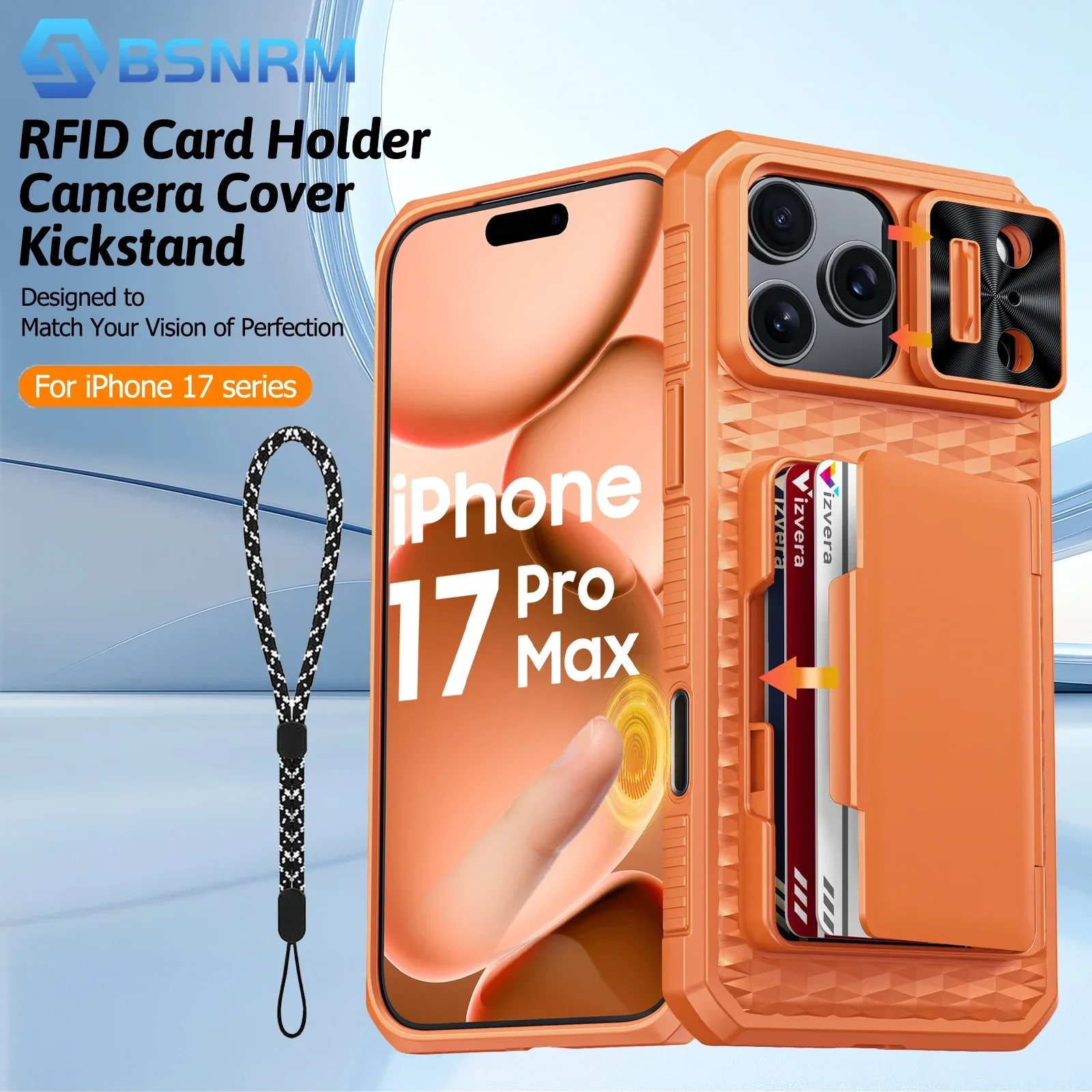 Premium Full Body Protective Wallet Case with Card Holder & Kickstand - Orange