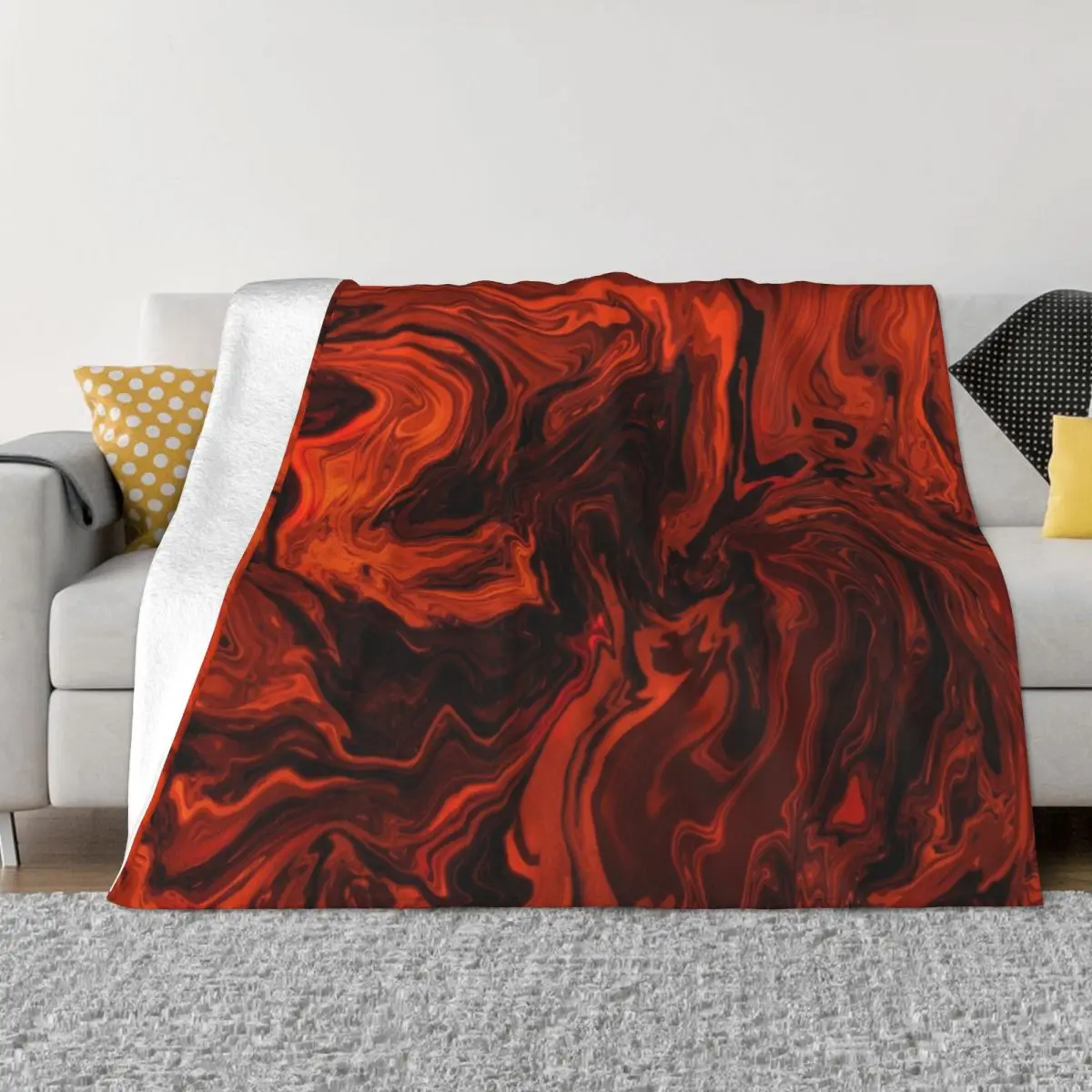 

Orange and Black Fiery Lava Marble Halloween Abstract Throw Blanket heavy blanket to sleep christmas blanket
