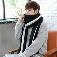 Long Knitted Scarf Women's Winter New Korean Version Color Block Woolen Yarn Imitation Cashmere Scarf for Students Young Men