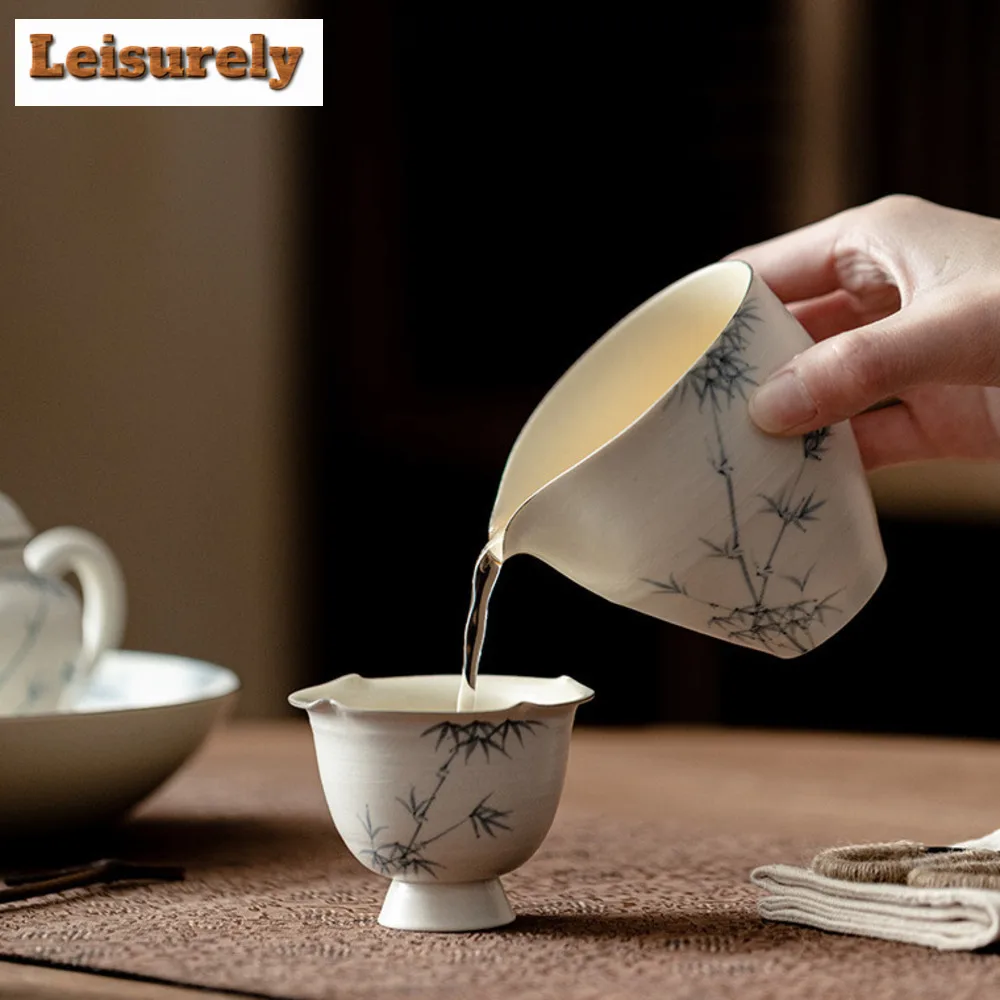 160ml Antique Powder Drawn White Tea Pitcher Hand-painted Ink Bamboo Cha Hai Justice Cup Oolong Tea Divide Tea Items Accessories