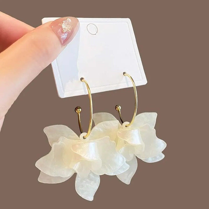 Dangle Acrylic Chiffon Petal Earrings - Long Rose Flower Statement Earrings For Women - View #14
