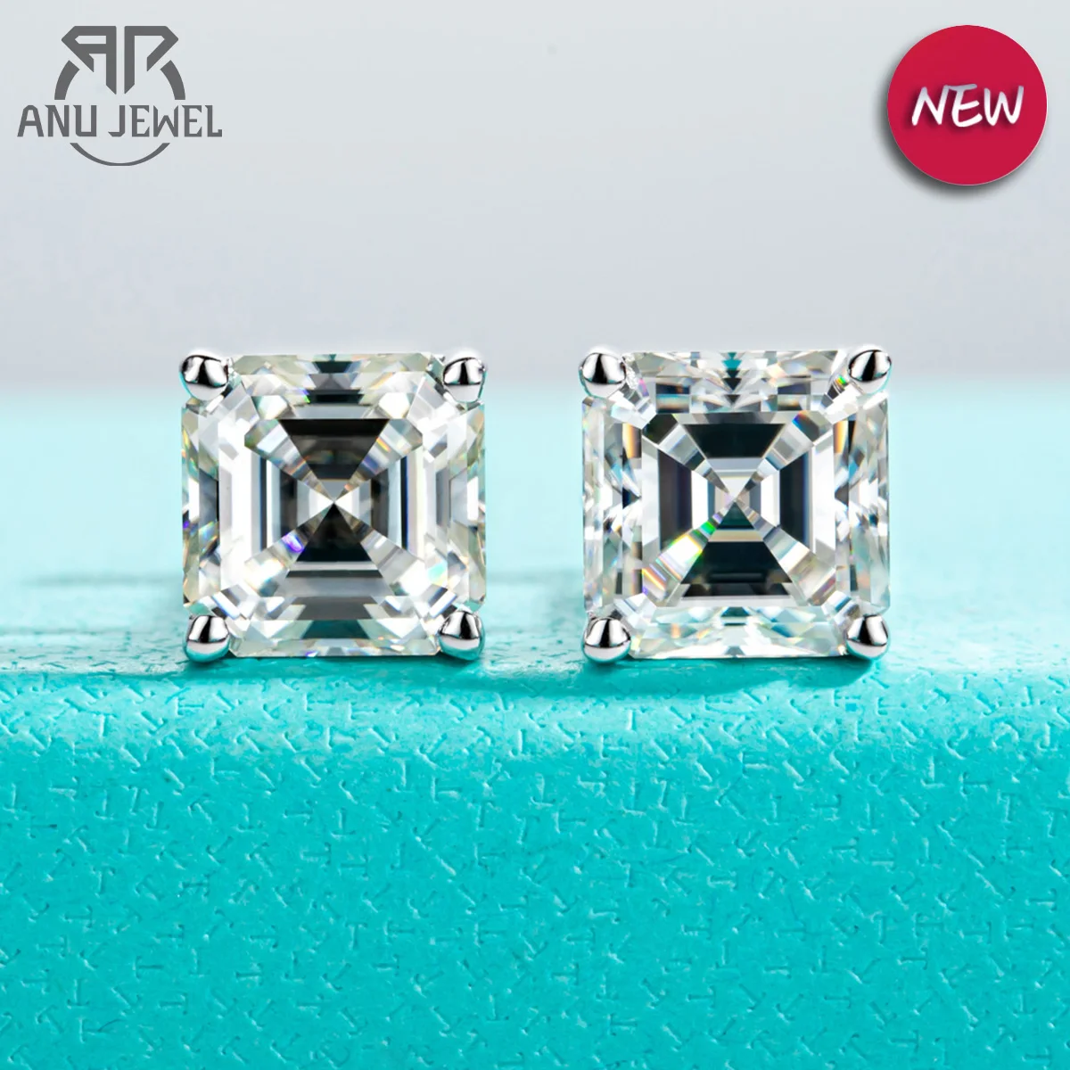 Anujewel 10K Gold Post 4/2/1Ct Asscher Cut Moissanite Orecchini A Bottone Anti-Allergia Eorecchini Per Gioielli Da Donna All'Ingrosso